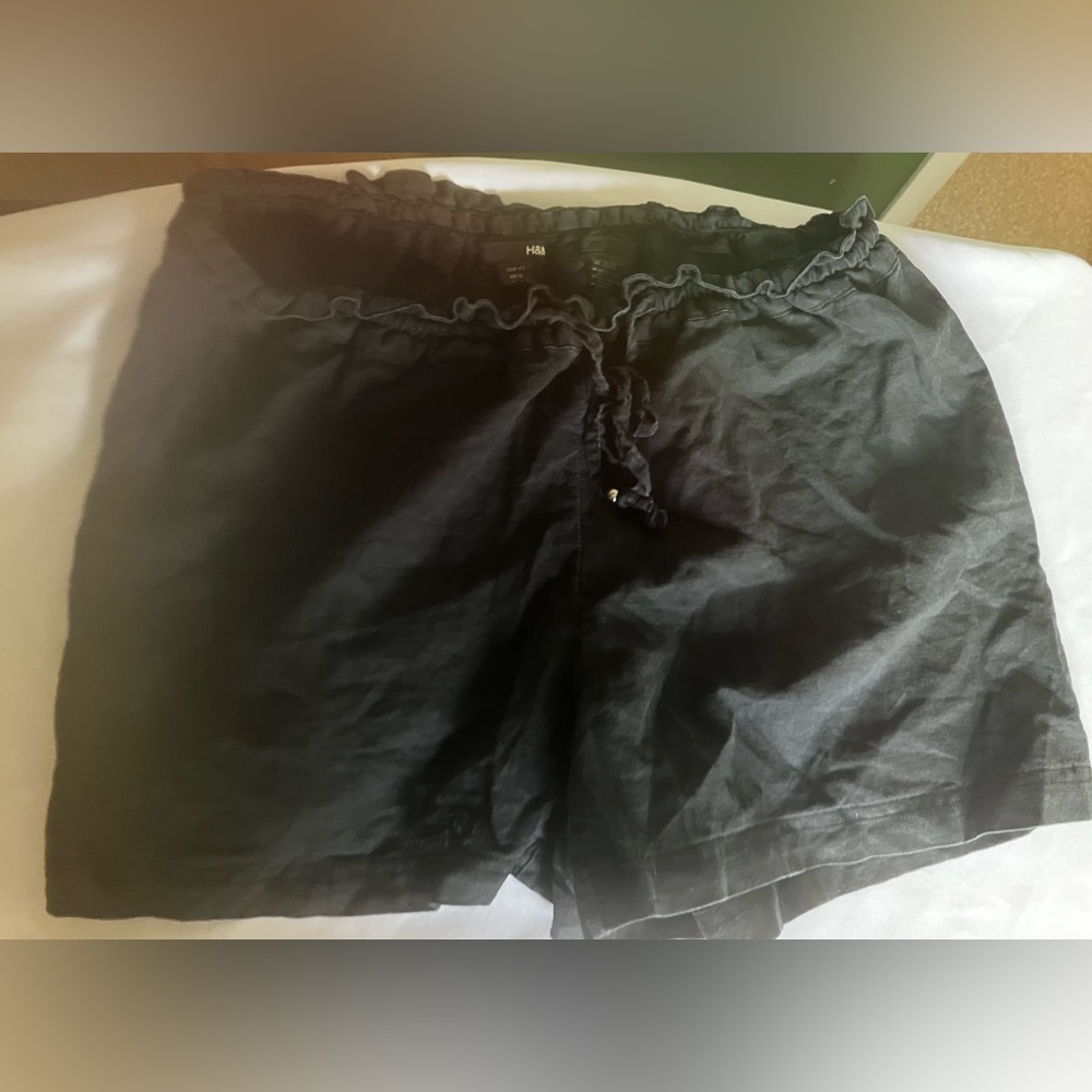 Black Linen H&M Lettuce Trim shorts Size 12 - Picture 5 of 8